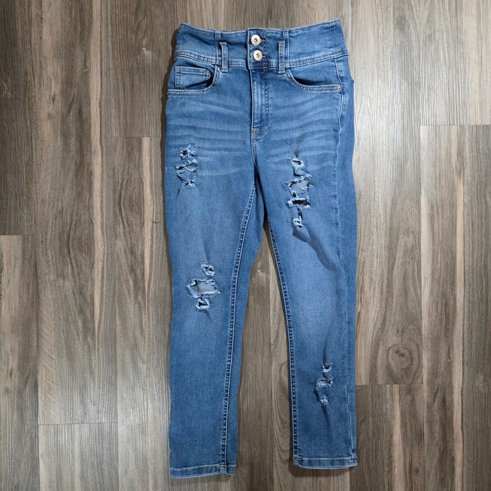 No Boundaries Womens High Rise Distressed Skinny Jeans Medium Wash Blue 1351